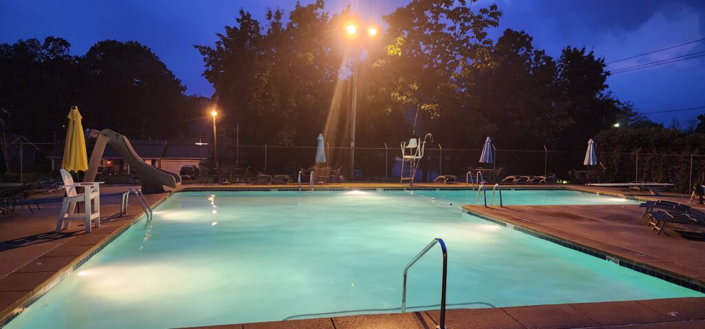 Marlowe Manor Pool at dusk/night