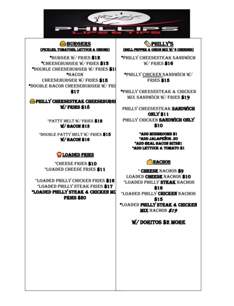 Phillips Lips & Tips Food Truck Menu