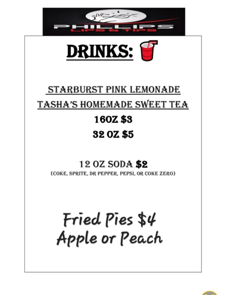 Phillips Lips & Tips Food Truck Drink Menu